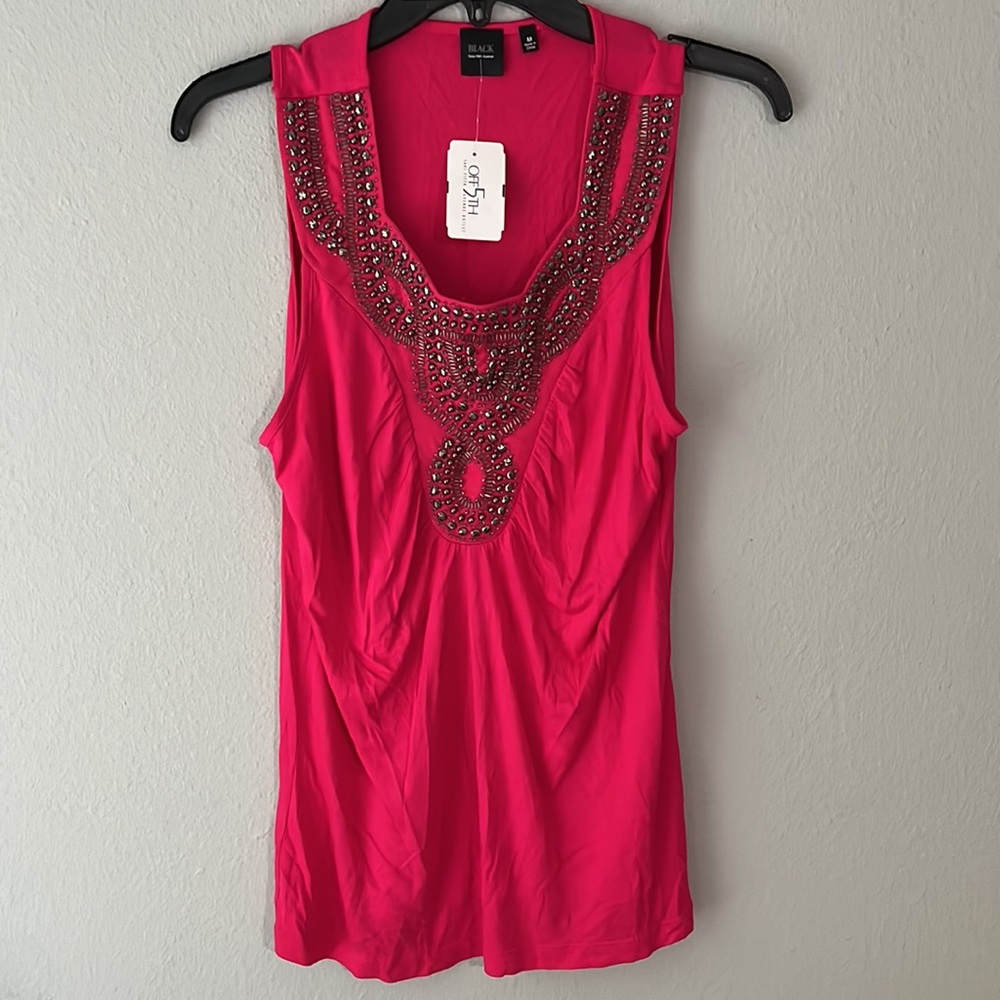 Saks Fifth Avenue Black label fuchsia beaded tank top